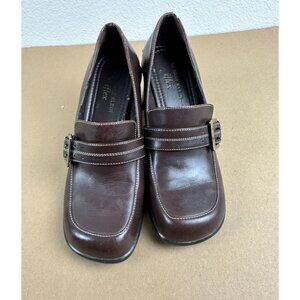 AK Anne Klein Iflex Womens Brown Leather Shack Heels Size 7